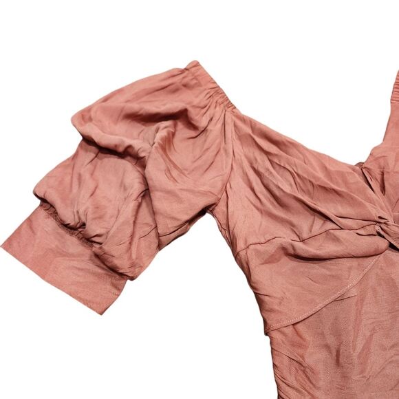 Vestique Top Burnt Orange V Neck Puffed Sleeve Pleated Tie Back Fairy Corset S - Picture 9 of 16